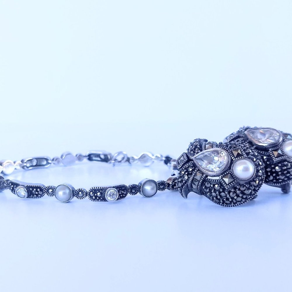 Judith Jack Set Statement Earrings and Bracelet